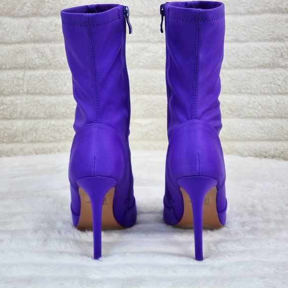 Bold Purple Stretch Square Open Toe High Heel Ankle Boots - Picture 4 of 8